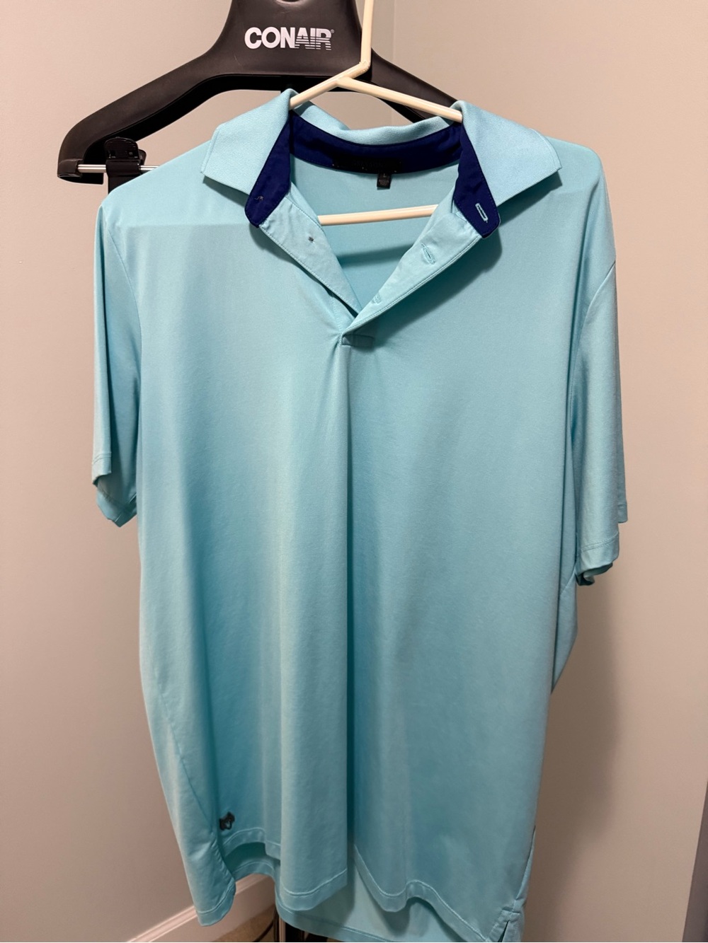 Greyson Light Aqua Polo with Navy Contrast Collar